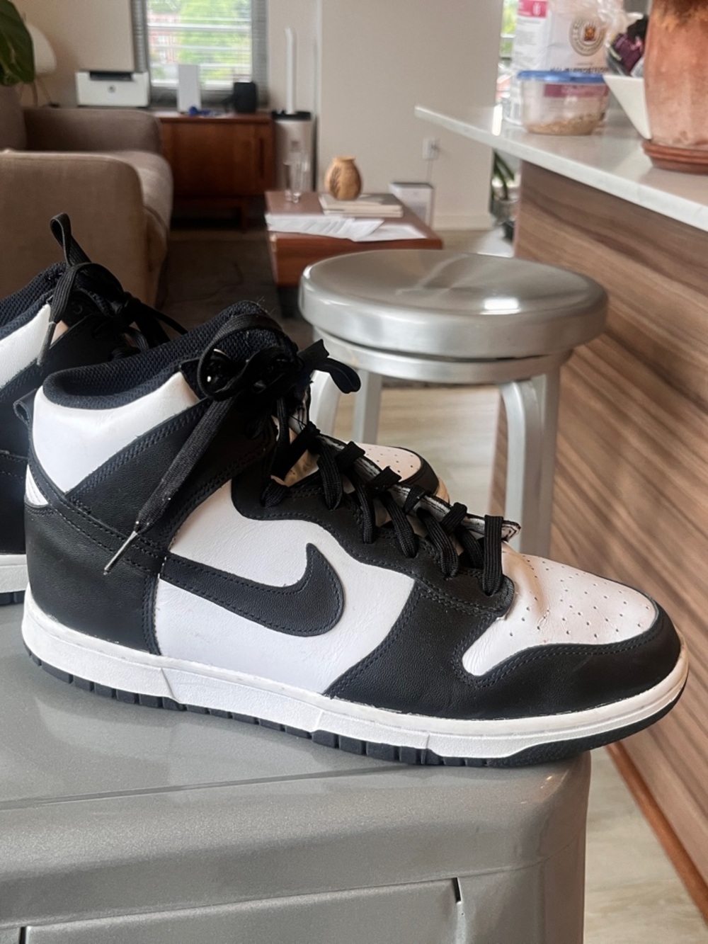 Nike Dunk high retro in classic white and black, “panda”. Size 10,  like new.